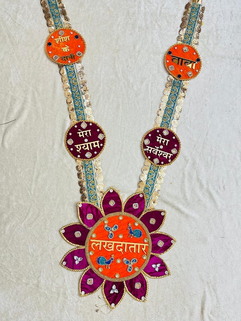 Handcrafted Shyam Baba Orange & Purple Shringar Haar - Image 1