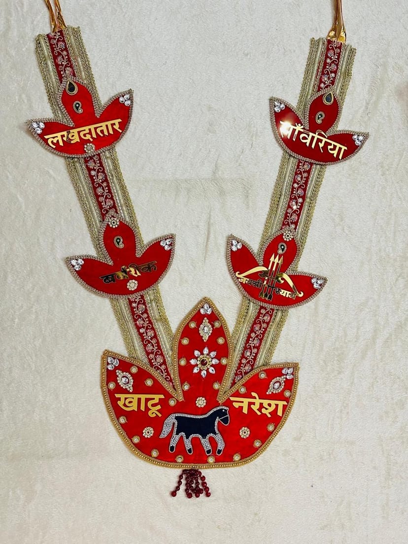 Handcrafted Shyam Baba Royal Red Lotus Motif Shringar Haar - Image 1