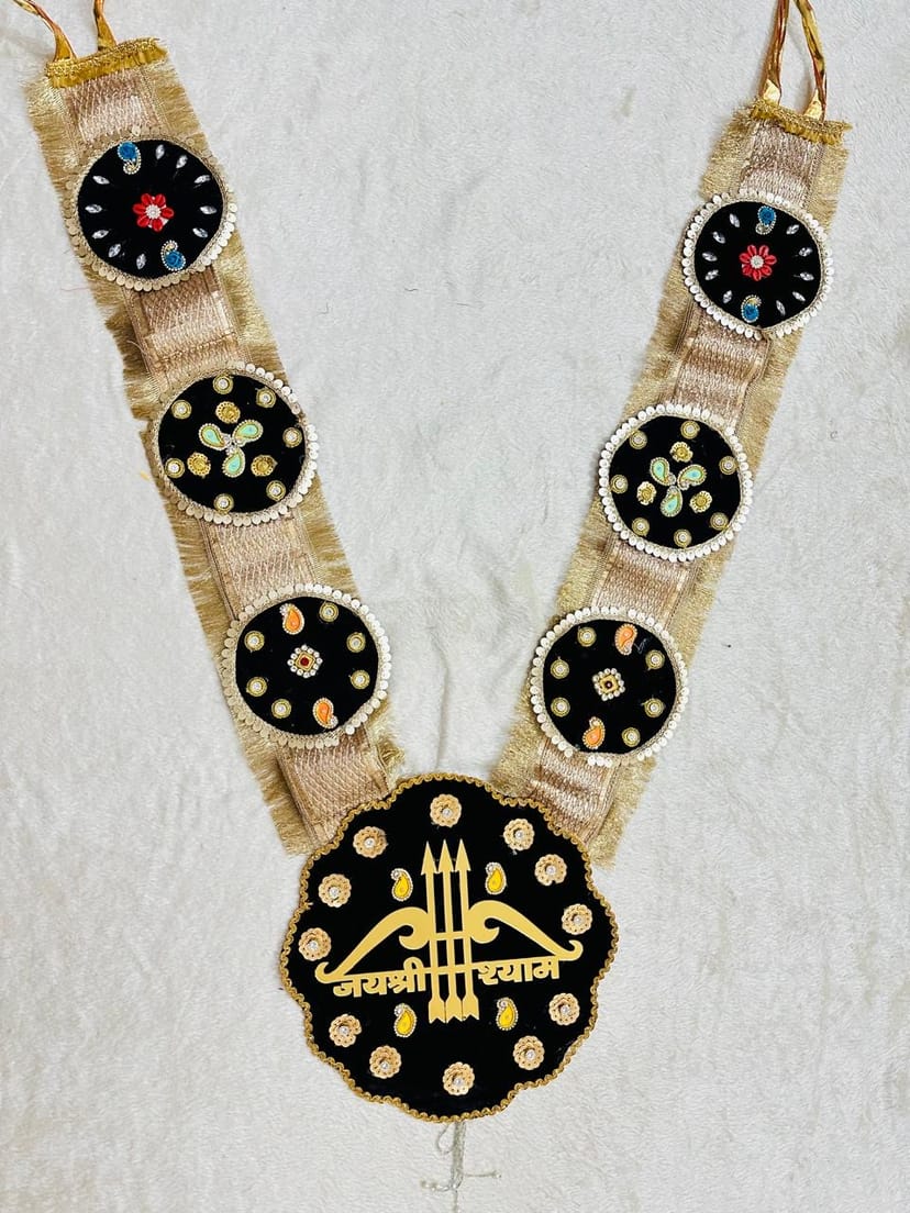 Handcrafted Shyam Baba Gold Fringe & Black Velvet Teen Baan Shringar Haar - Image 1