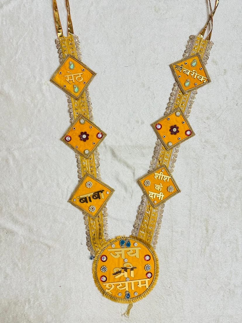 Handcrafted Shyam Baba Bright Yellow Diamond Shringar Haar - Image 1