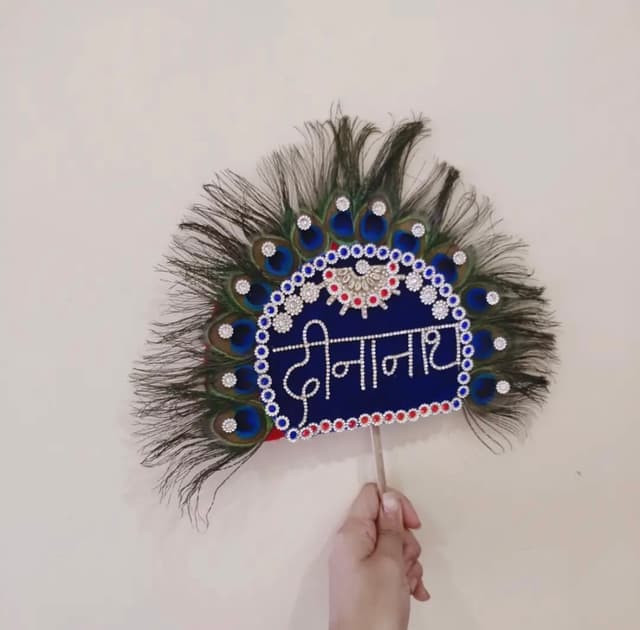 Handcrafted "Deenanath" Blue Velvet Shyam Baba Mukut Kalangi with Peacock Feathers & Stone Work