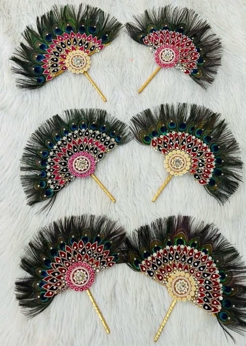 Handcrafted Multi-Color Peacock Feather Kalangi for Shyam Baba Mukut - Image 1