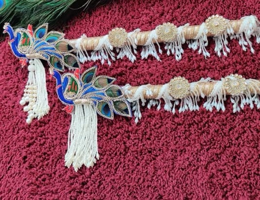 Handcrafted Designer Peacock Decorated Bansuri / Flute for Deity Shringar - Image 1