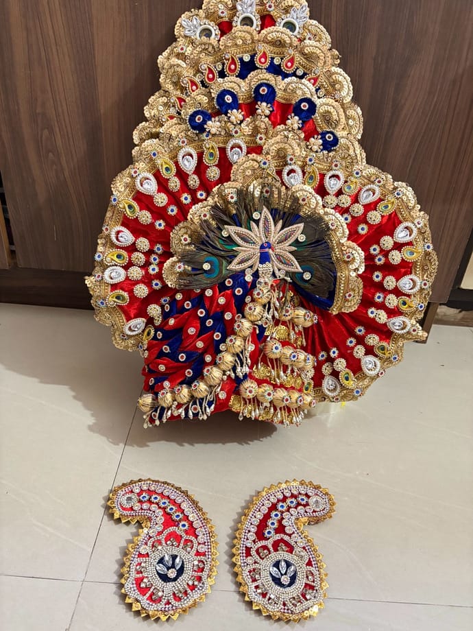 Handcrafted Heavy Designer Shyam Baba Mukut (Crown) & Matching Kundal Set - Image 1