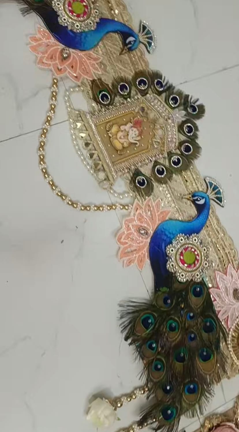 Handcrafted Designer Peacock Theme Bandarwal / Toran with Ganesha Motifs & Floral Accents - Image 1