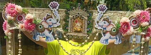 Handcrafted Designer Elephant & Ganesha Theme Bandarwal / Toran with Floral Accents