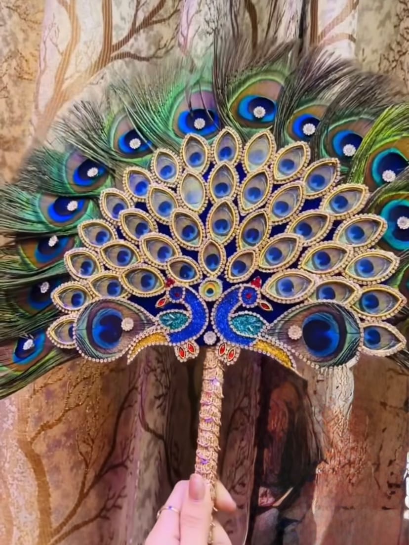 Handcrafted Designer Heavy Peacock Feather Kalangi / Turban Brooch with Dual Peacock Motifs - Image 1